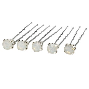 White Opal Rhinestone Hair Pins: Bridal Wedding Hair Accessories (Set of 5)