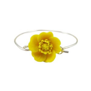 Buttercup Sterling Silver Bangle Bracelet: Yellow Flower Jewelry