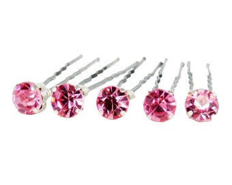 Light Pink Rhinestone Hair Pins 7mm (5) | Pink Wedding Hair Accessories | Rose Pink Bridal Bridesmaid Jewel Bobby Pins