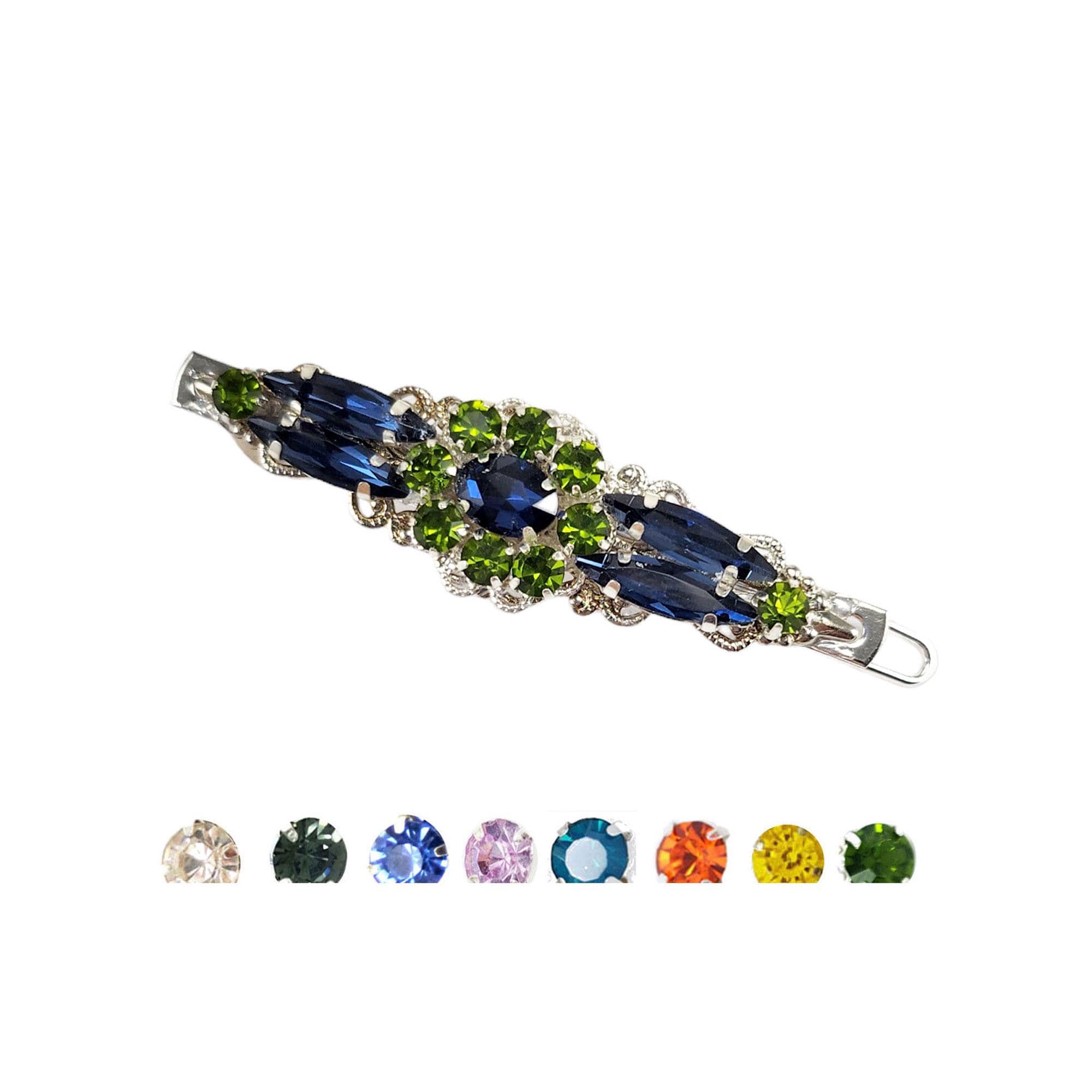Antique Silver Two Color Rhinestone Barrette:  Custom Colors, Hair Clip