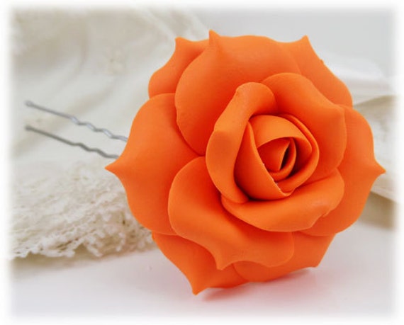 6 Bridal Wedding Sunny Orange With Glitter Rose Flower Hair Pins Clips Grips 
