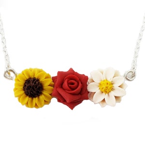 Three Small Flowers Necklace | Multifloral Necklace | Flower Bar Necklace Gift for Mom - Pick Your Own Flowers