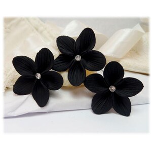 Black Flower Hair Pins: Bridal Bridesmaid Accessories with Pearl (Set of 3)