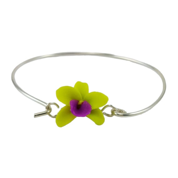 Orchid Sterling Silver Bangle Bracelet Orchid Jewelry Etsy Australia
