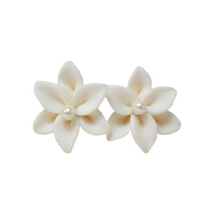 Handmade Lily Pearl Stud Earrings: Wedding Jewelry, Hypoallergenic Titanium Option