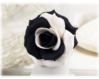 Black White Rose Ring Adjustable | Black and White Flower Jewelry | Swirled Colors Rose Ring More Color Options | Two Color Rose Ring