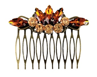 Topaz Peach Bronze Hair Comb Art Deco Autumn Wedding 2.5 INCH | Fall Style Hair Accessory | Decorative Autumn Vintage Bridal Hair Piece