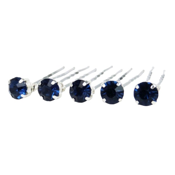 Dark Blue Rhinestone Hair Pins 7mm (5) | Blue Wedding Hair Accessories | Navy Blue Bridal Bridesmaid Jewel Bobby Pins