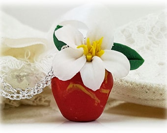 Apple Blossom Fruit Necklace | Apple Jewelry | Gifts for Teacher | Food Jewelry