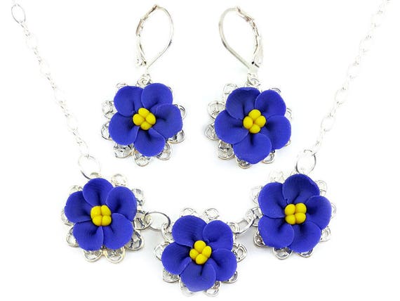 African Violet Jewelry Set African Violet Jewelry Purple Flowers Necklace Earrings Set February Birthday Flower Gifts Etsy