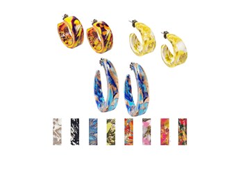 Handcrafted Marbled Polymer Clay Hoop Earrings: Hypoallergenic Titanium Posts