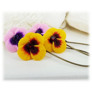 Hand Sculpted Pansy Dangle Earrings: Colorful Polymer Clay Jewelry