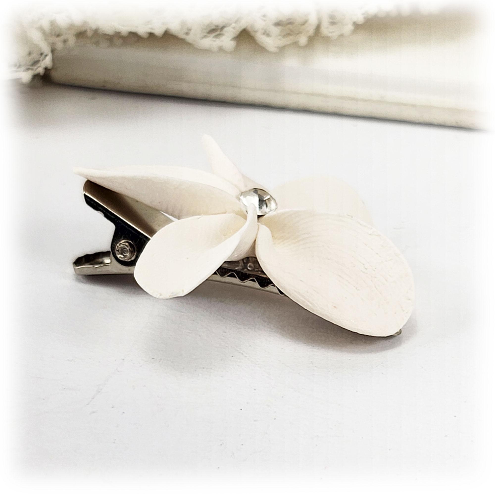 White Plumeria Hair Pin Clip: Crystal Rhinestone Bridal  display picture 2
