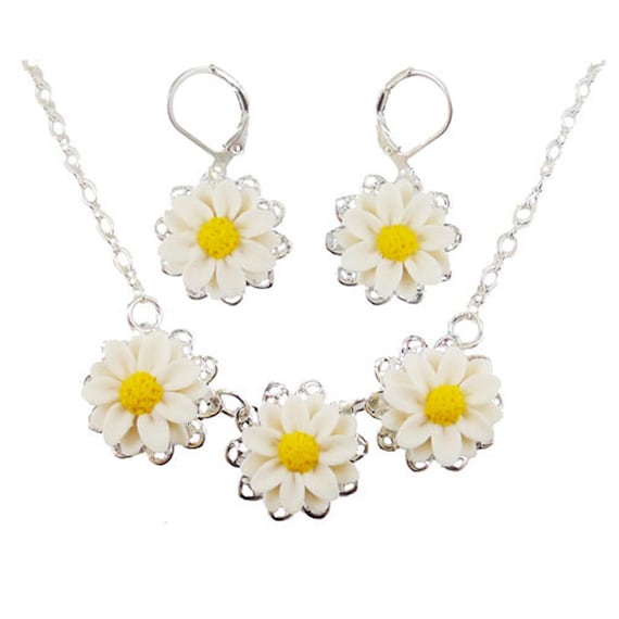 Daisy Jewelry Set Daisy Jewelry White Flower Jewelry Set April Birth Flower Gifts April Birthday Gifts for Her Etsy Canada