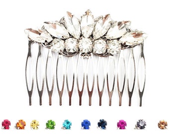 1920s Style Rhinestone Hair Comb | Vintage Style Hair Comb |  Custom Color Formal Hair Piece Bridal Decorative Hair Comb