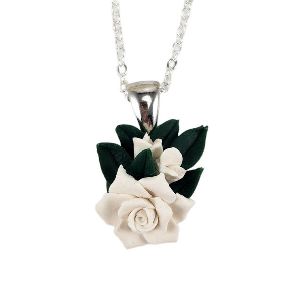 Gardenia Bouquet Necklace | Realistic Gardenia Pendant Necklace | Gardenia Wedding Jewelry | Flower Jewelry Gift For Mom