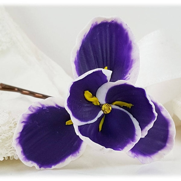 Purple Iris Hair Pin | Iris Hair Accessory | Purple Flower Hair Pin | February Birth Flower Gifts