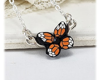 Petite Butterfly Necklace | Orange Monarch Butterfly Necklace | Tiny Butterfly Jewelry | Unique Petite Butterfly Jewelry Gift for Her