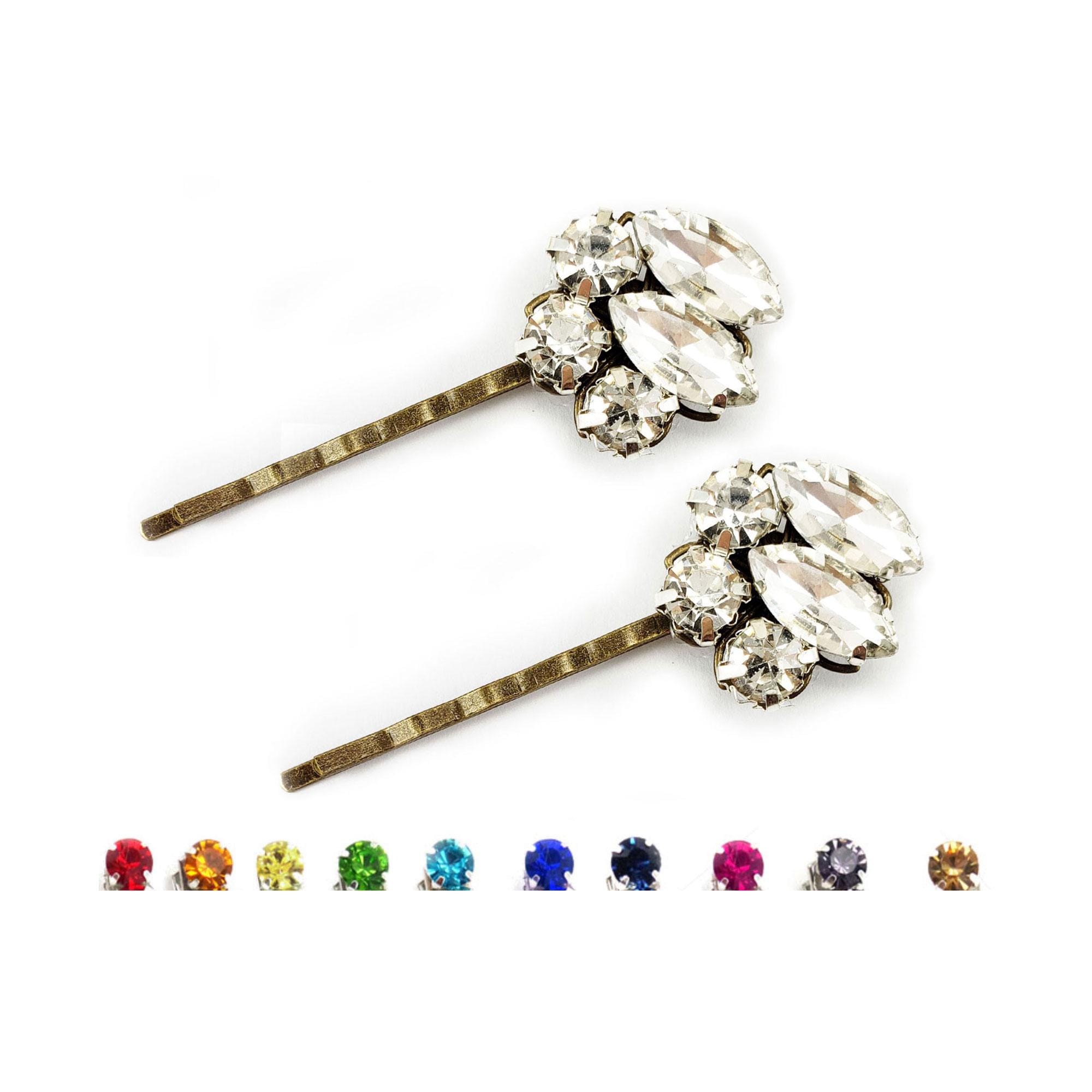Sweet Romance Hair Clip Brass Tone Rhinestones Vintage Style Romantic Cottage bronze_rhinestone_barrette.jpg main image 4