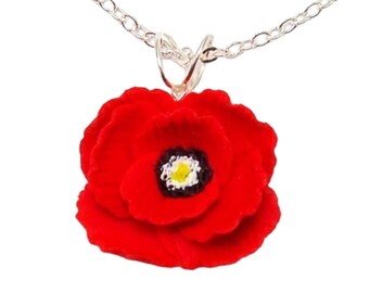 Red Poppy Pendant Necklace | Poppy Jewelry | Vibrant Red Flower Necklace | August Birth Flower Gifts