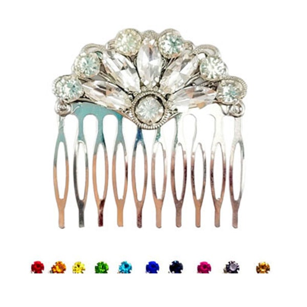 1920s Style Fan Shaped Rhinestone Hair Comb 2 INCH Custom Colors | Art Deco Style Side Comb Hair Accessory