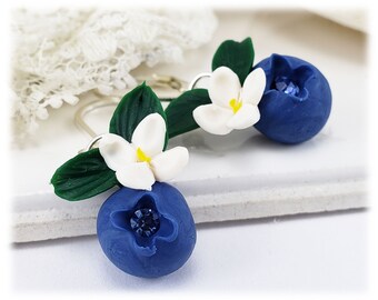 Blueberry Blossom Fruit Earrings | Blueberry Jewelry | Fruit Earrings | Fruit Jewelry | Food Jewelry