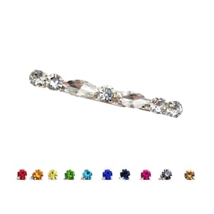 Rhinestone Slim Barrette for Fine Hair Custom Colors | Minimal Slim Jeweled Barrette | Simple One Row Side Barrette | Personalized Colors