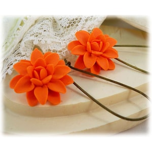 Handmade Orange Dahlia Earrings: Polymer Clay Flower Dangles