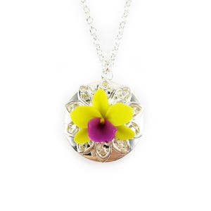 Handmade Orchid Locket Necklace: Tropical Flower Photo Jewelry