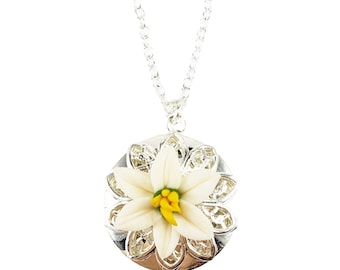 Easter Lily Locket | Easter Lily Jewelry | Handmade Flower Photo Locket Easter Lily Necklace Spring Flower Jewelry Gift for Her