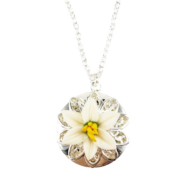 Easter Lily Locket | Easter Lily Jewelry | Handmade Flower Photo Locket Easter Lily Necklace Spring Flower Jewelry Gift for Her