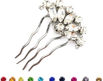 Rhinestone Hair Comb Bun Updo Decor Custom Colors | Bridal Updo Rhinestone Hair Piece