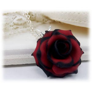 Tipped Rose Pendant Necklace | Two Color Rose Necklace | Tipped Petals Rose Jewelry | Black Tipped Red Rose Petals Necklace - More Colors