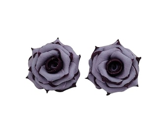 Plum Purple Tip Lavender Rose Earrings Stud or Clip on | Variegated Rose Jewelry | Two Color Rose Studs| Hypoallergenic Flower Stud Earrings