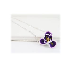 Tiny Purple Iris Dainty Necklace: February Birth Flower Jewelry
