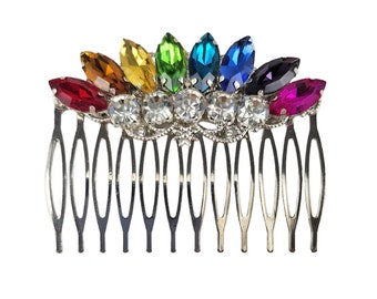 Rainbow Rhinestone Hair Comb: Colorful Hair Accessory (2.5 INCH)