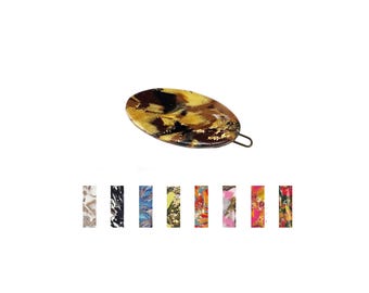 Mini Barrette Wide Oval Marbled: 1.5 Inch, Polymer Clay