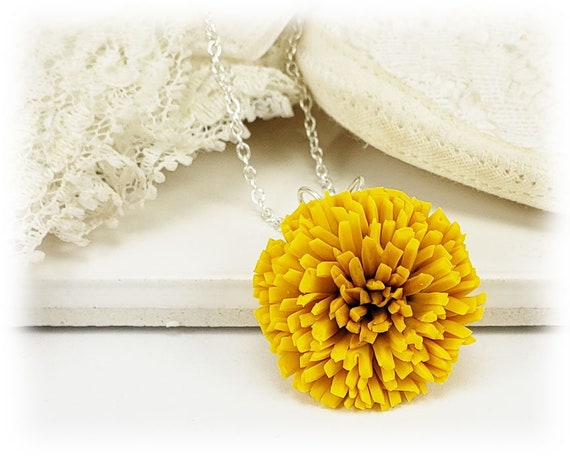 Yellow Dandelion Pendant Necklace Dandelion Jewelry Yellow Flower Necklace Etsy