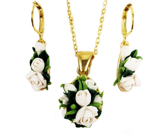 White Rose Bouquet Wedding Jewelry 