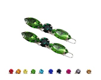 Green Rhinestone Barrettes: Emerald Hair Clips for Updos (Set of 2)