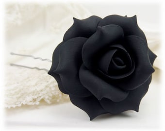 Black Rose Hair Clip Pin | Black Rose Hair Flower | Black Flower Hair Pin | Black Wedding Hair Accessories | 4cm (1.5 inch)