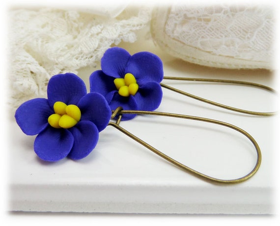 African Violet Dangle Earrings African Violet Jewelry Purple