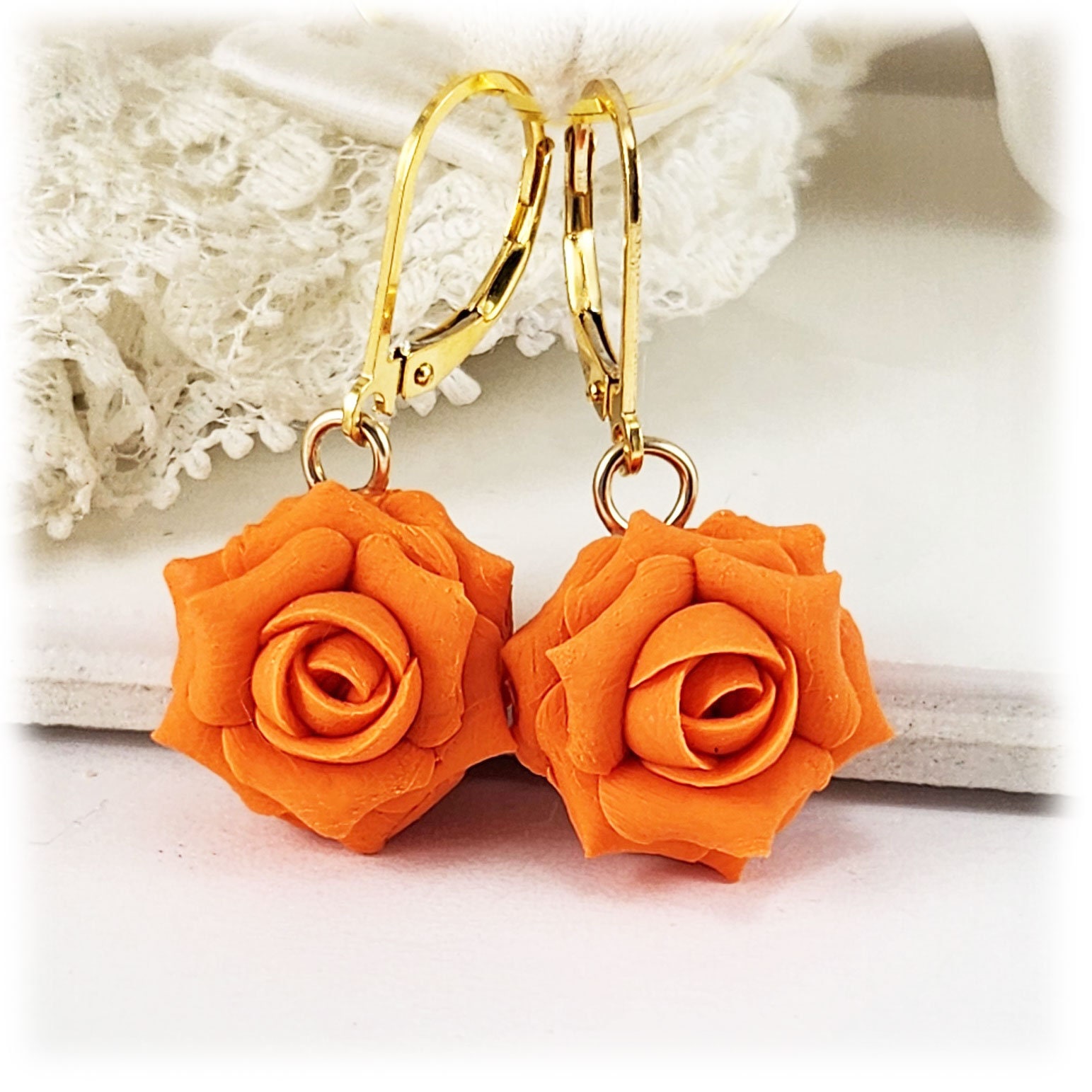 Orange Rose Dangle Earrings Orange Rose Jewelry Orange Flower Earrings Orange Floral Bridesmaid Jewelry Gift Earrings for Her Etsy