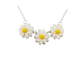 Daisy Bib Necklace: April Birth Flower, Adjustable, Silver, Gold, or Antique Brass