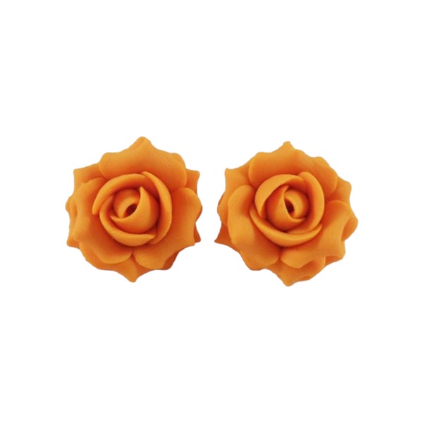 Orange Rose Earrings Stud or Clip On | Orange Rose Jewelry | Orange Flower Studs | Orange Bridesmaid Wedding Earrings Gift | Hypoallergenic