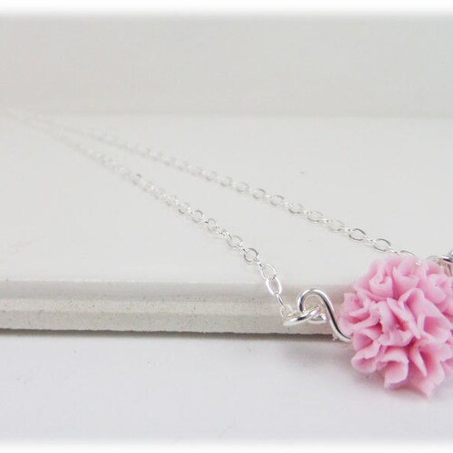 Carnation Charm Necklace Carnation Jewelry January Birth Etsy