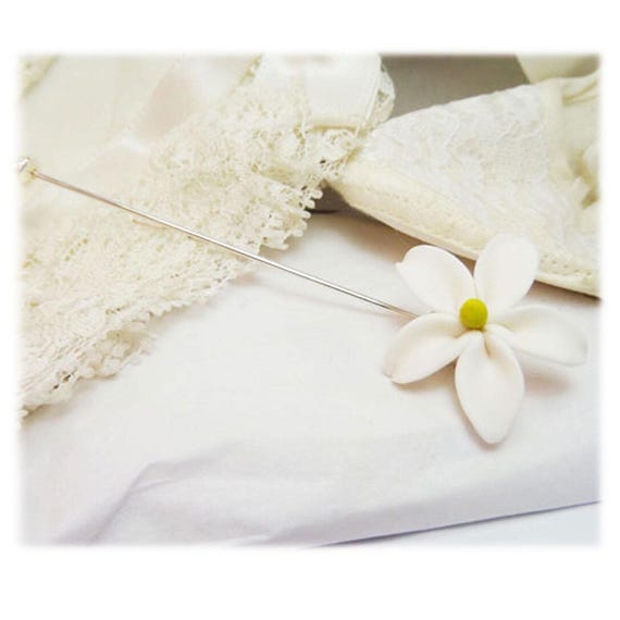 White Jasmine Brooch: Wedding Flower Lapel Pin, Groomsmen Boutonniere Accessory