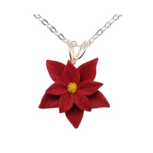 Poinsettia Pendant Necklace | Poinsettia Jewelry | Red Christmas Flower | December Birth Flower Gifts