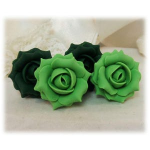 Hand Sculpted Green Rose Stud Earrings: Hypoallergenic Floral Jewelry
