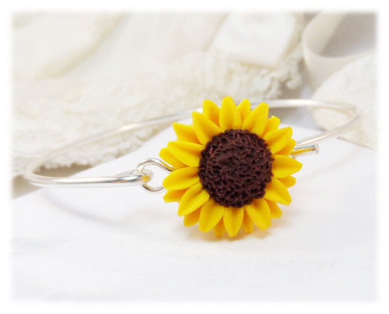 Sunflower Bracelet Sterling Silver Bangle Sunflower Jewelry Etsy